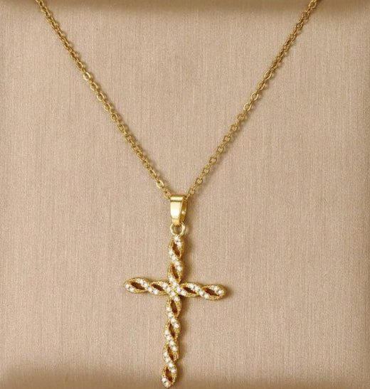 Gold Plated Cross Necklace with Zirconia image 0