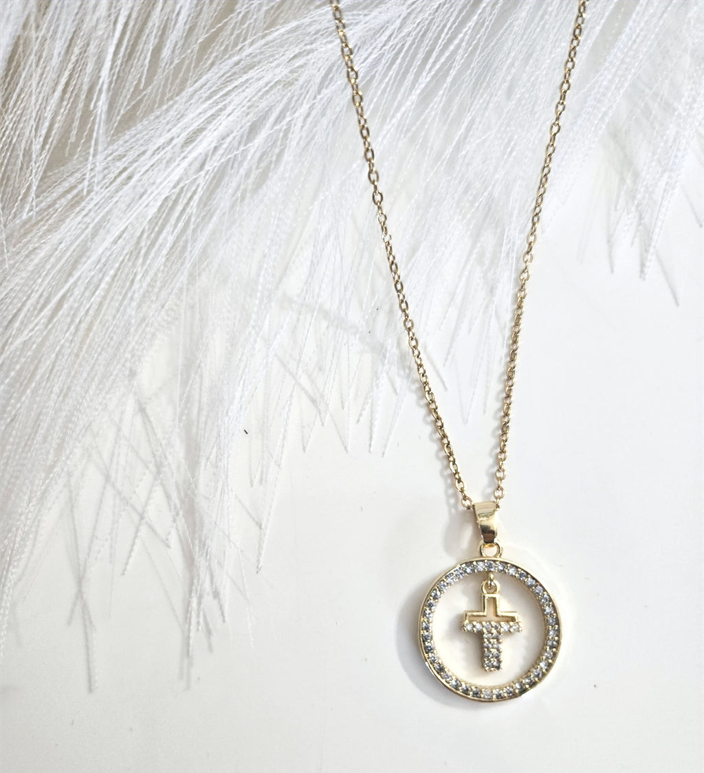 Gold Plated Cross Necklace with Zirconia image 0