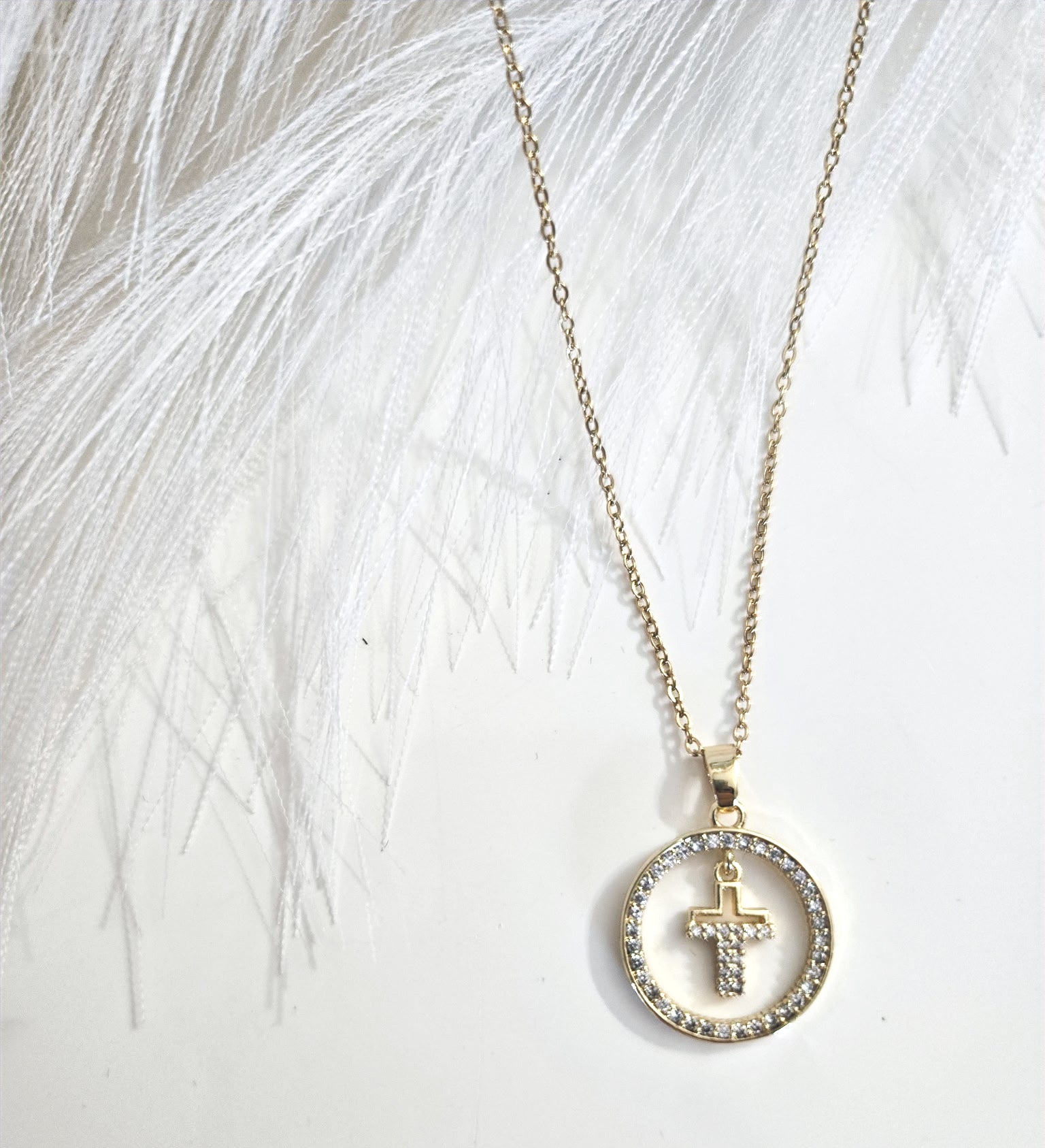 Gold Plated Cross Necklace with Zirconia image 0