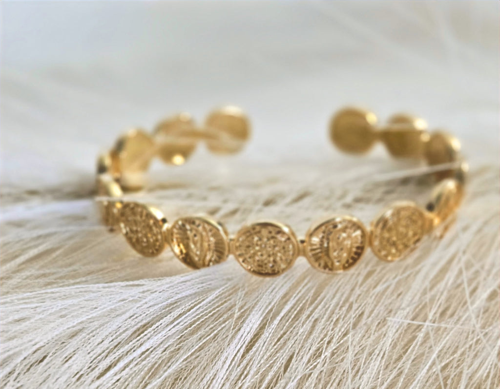 Gold Plated Handcuff with Religious Symbols image 2