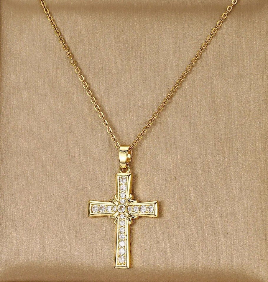 Gold Plated Cross Necklace with Zirconia image 2