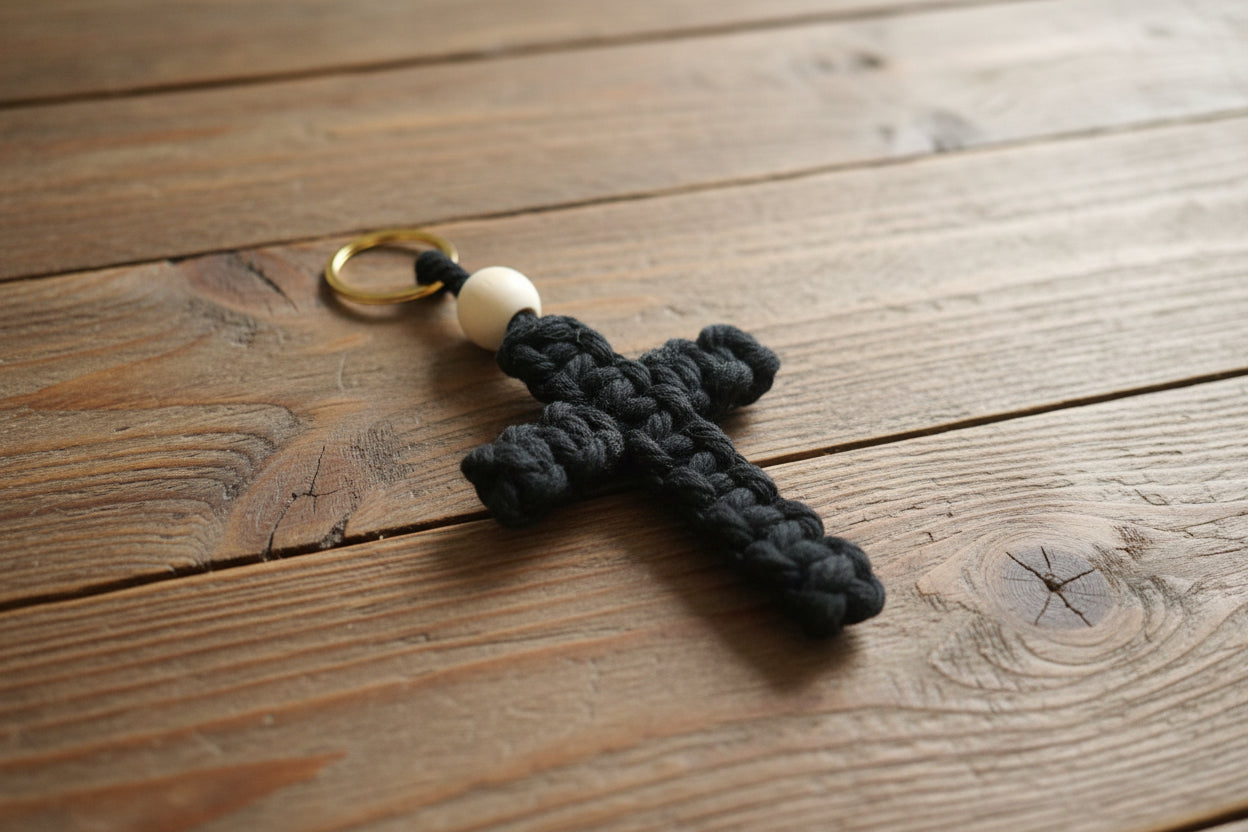 Handmade Macramé Cross Keychain