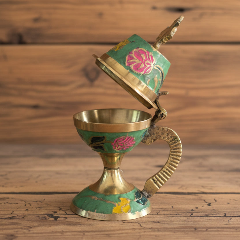 Bronze Incense Burner with Enamel-Green image 2