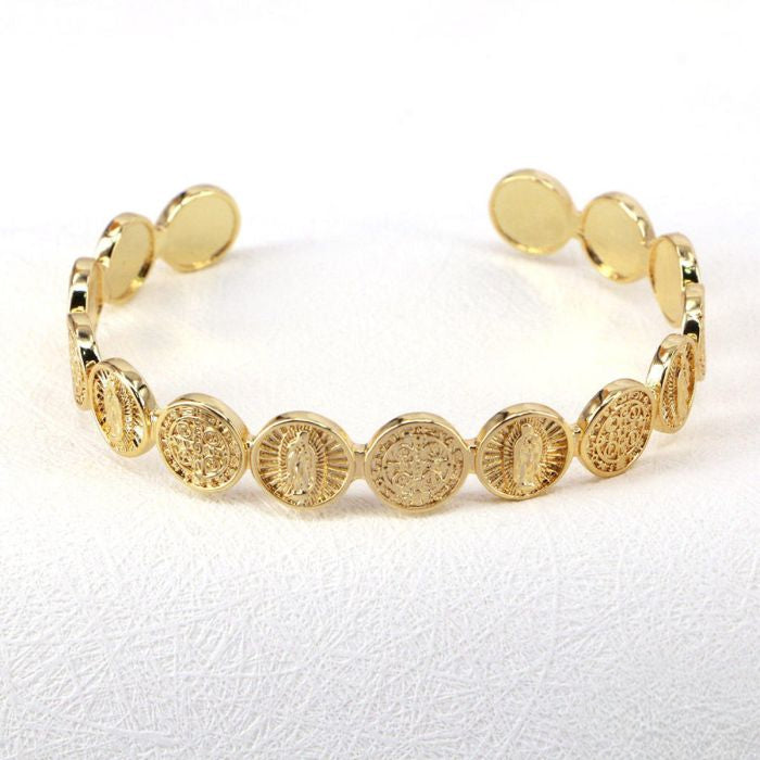 Gold Plated Handcuff with Religious Symbols image 0