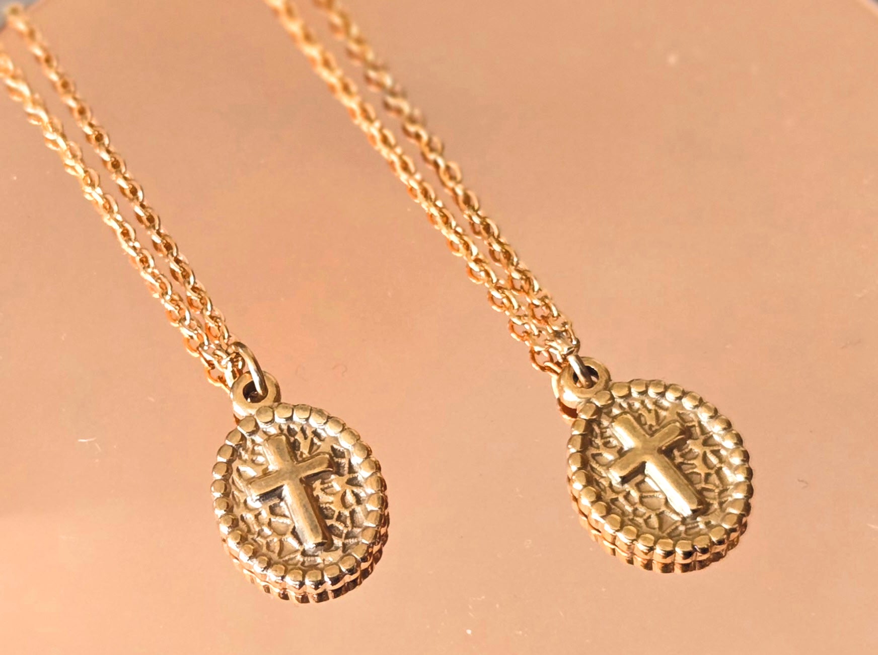 Textured Medallion Cross Charm with Chain image 2