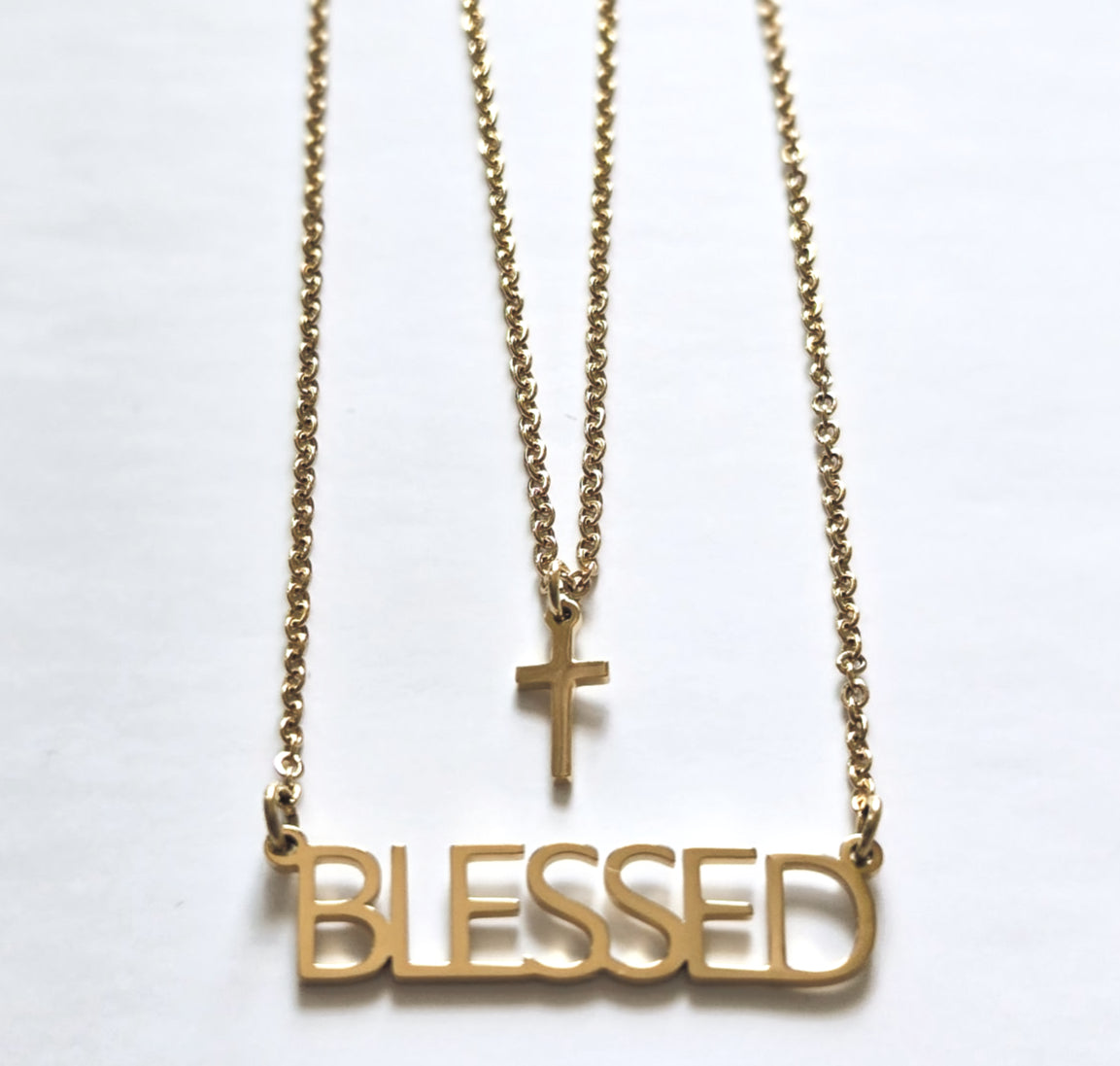 "Blessed" Layered Cross Charm Necklace image 1