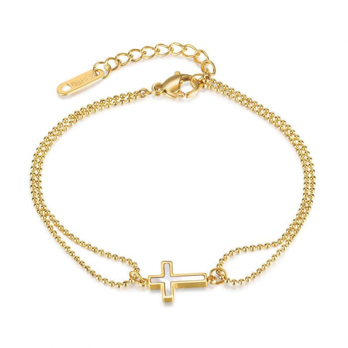 Cross Bracelet with Double Chain and Enamel image 2