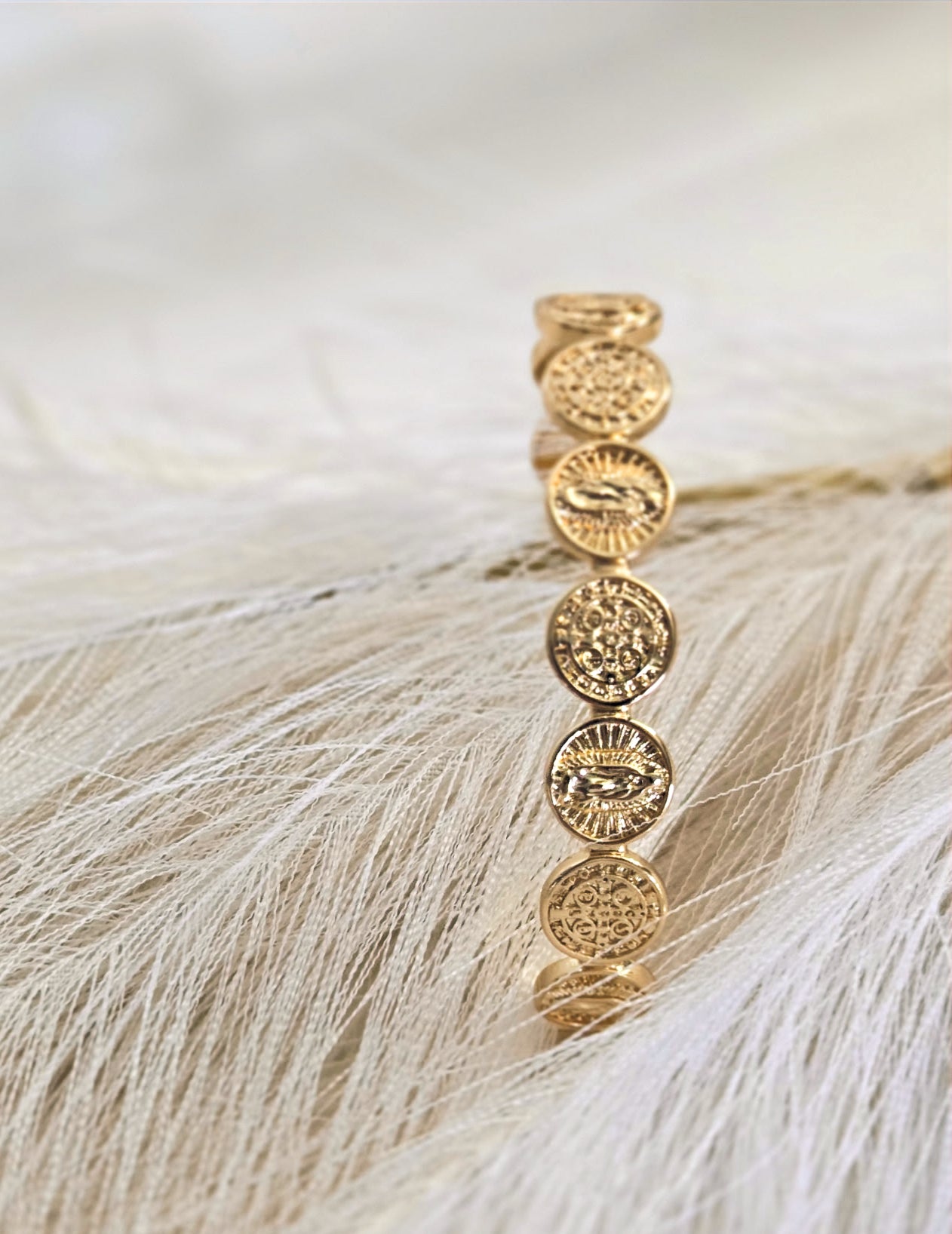 Gold Plated Handcuff with Religious Symbols image 3