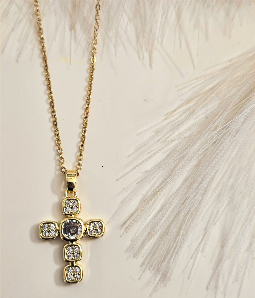 Gold Plated Cross Necklace with Zirconia image 1