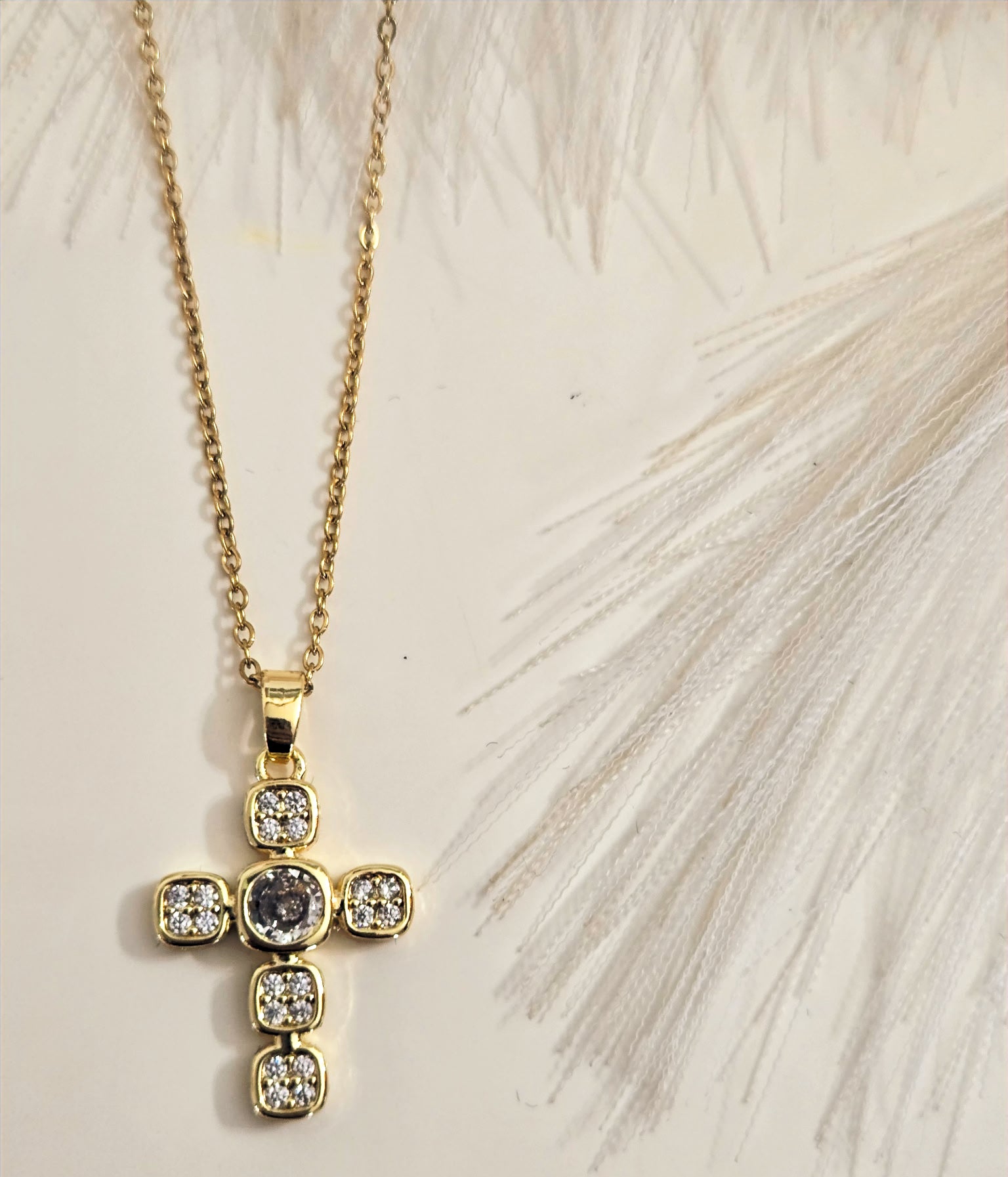 Gold Plated Cross Necklace with Zirconia image 1