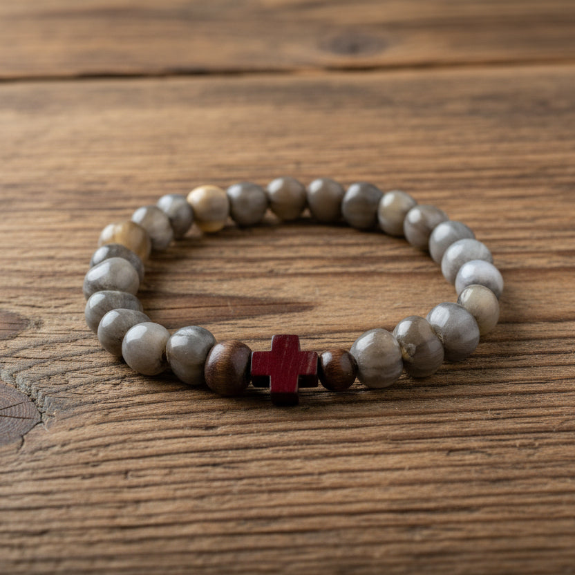 Virgin Mary Tear Bracelet with Wooden Cross image 0
