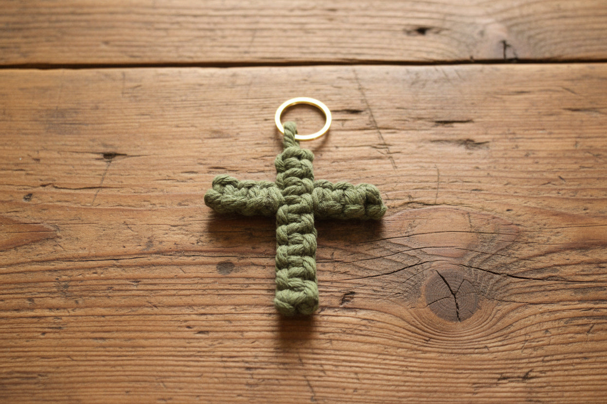 Handmade Macramé Cross Keychain