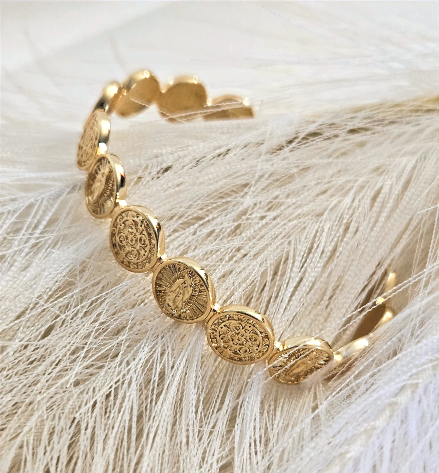 Gold Plated Handcuff with Religious Symbols image 1