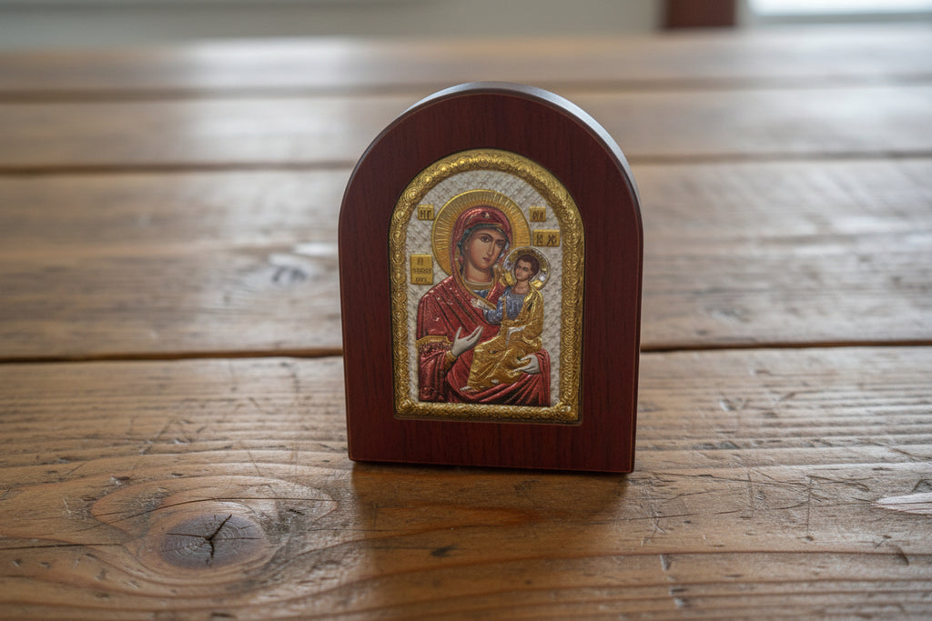 Pascha Candle with Silver-Plated Multicolor Virgin Mary Icon & Crystal Prayer Bracelet