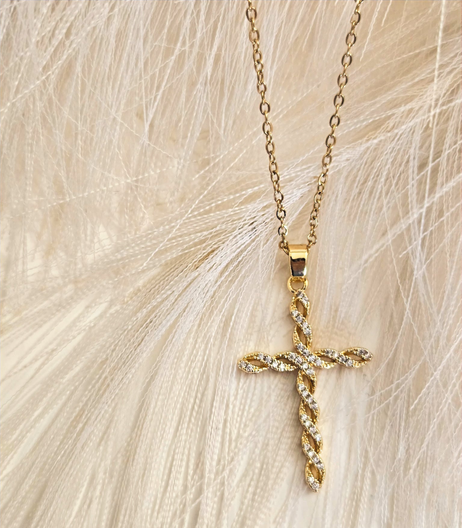 Gold Plated Cross Necklace with Zirconia image 1