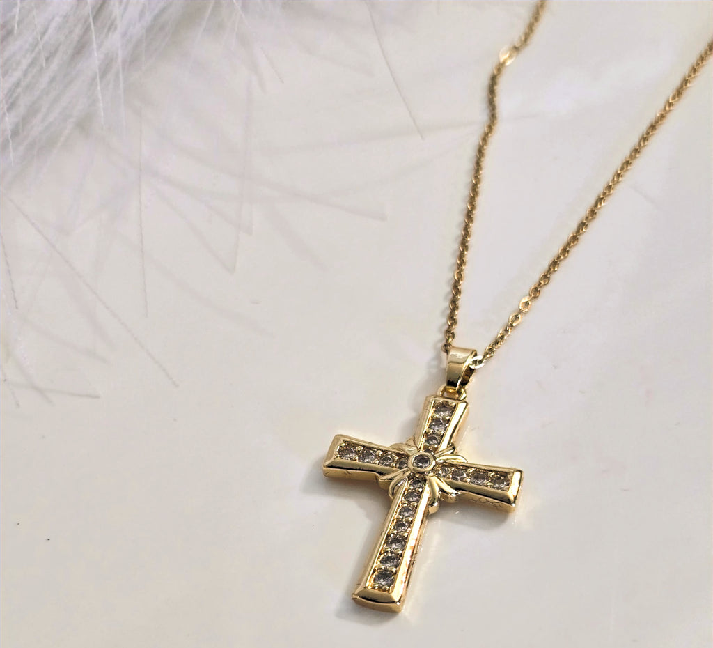 Gold Plated Cross Necklace with Zirconia image 1