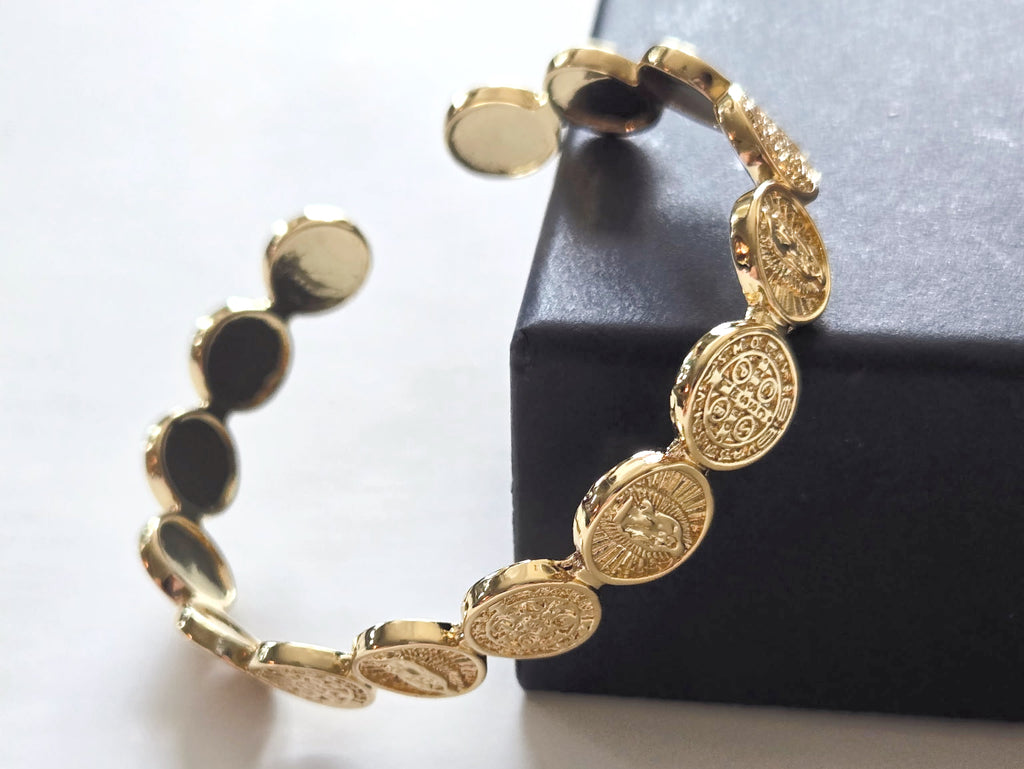 Gold Plated Handcuff with Religious Symbols image 4