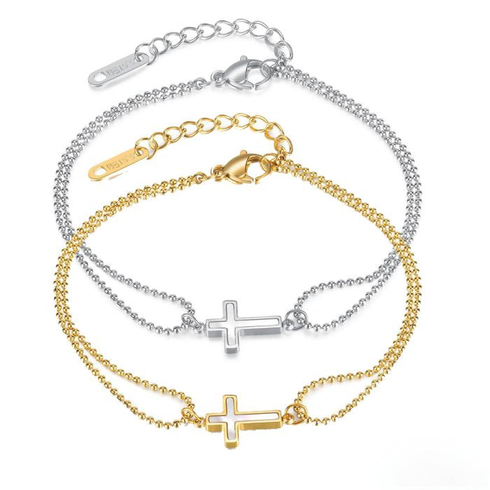 Cross Bracelet with Double Chain and Enamel image 0