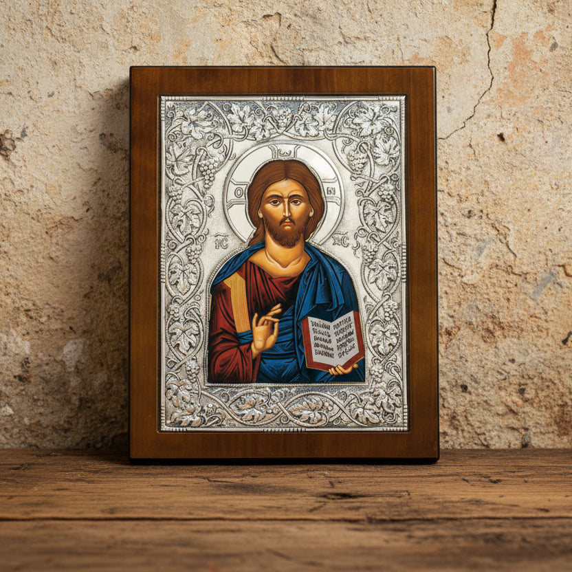 Silver Icon Jesus Christ Hagiography 23x17cm image 0