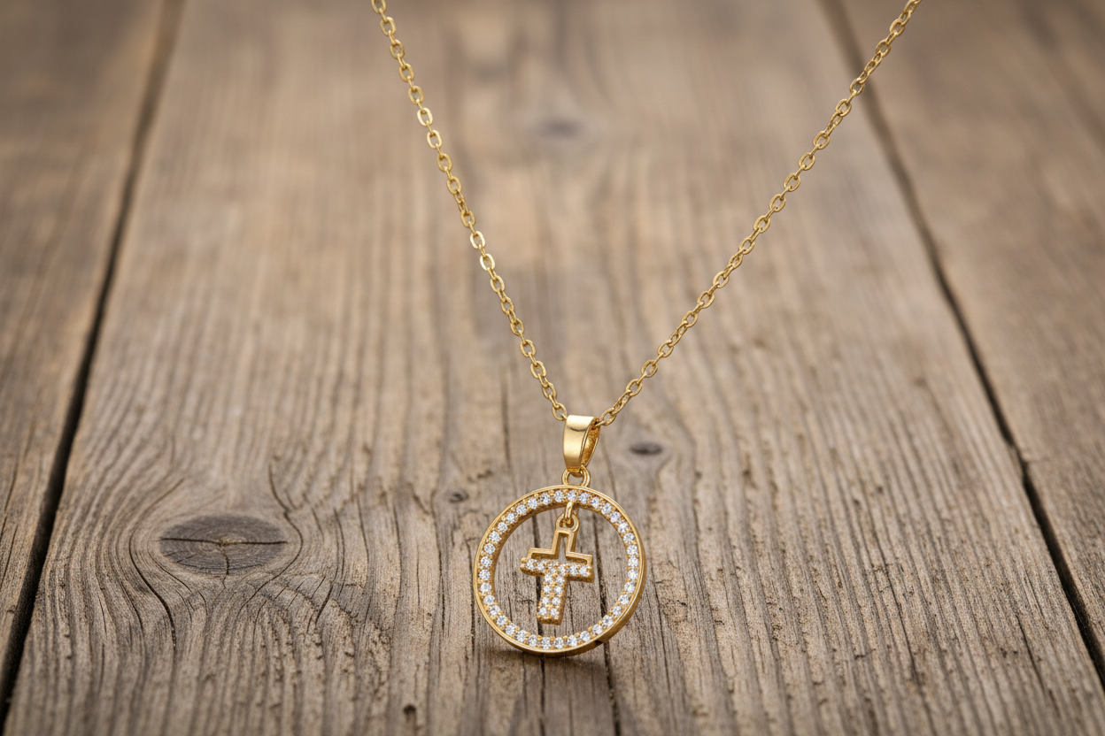 Gold Plated Cross Necklace with Zirconia