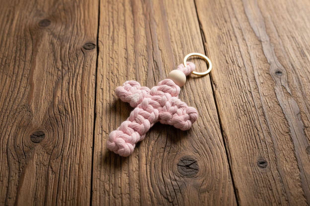 Handmade Macramé Cross Keychain