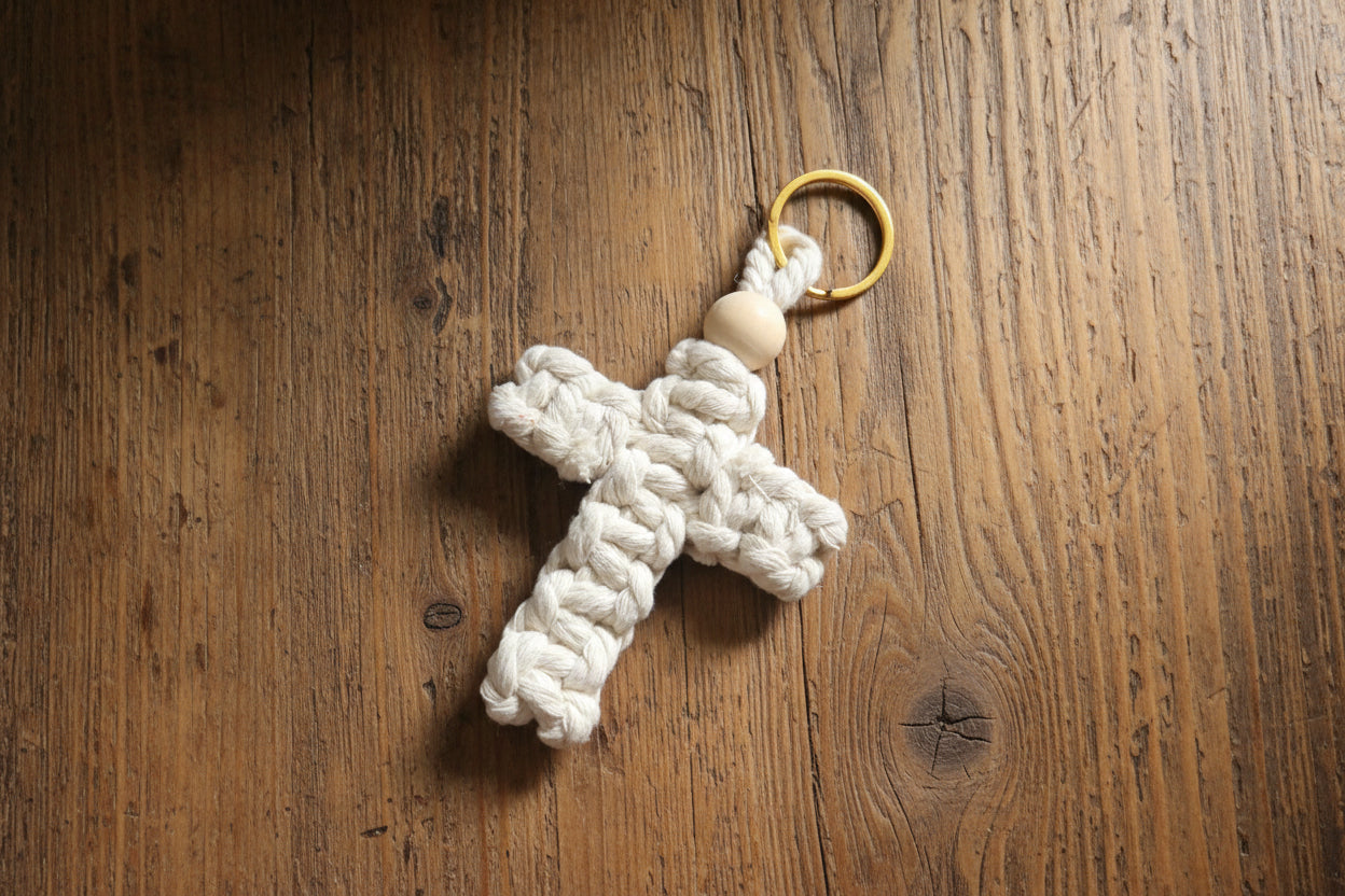 Handmade Macramé Cross Keychain