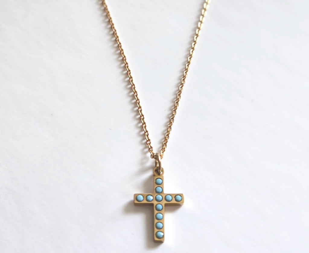Turquoise Stone Cross Charm image 0