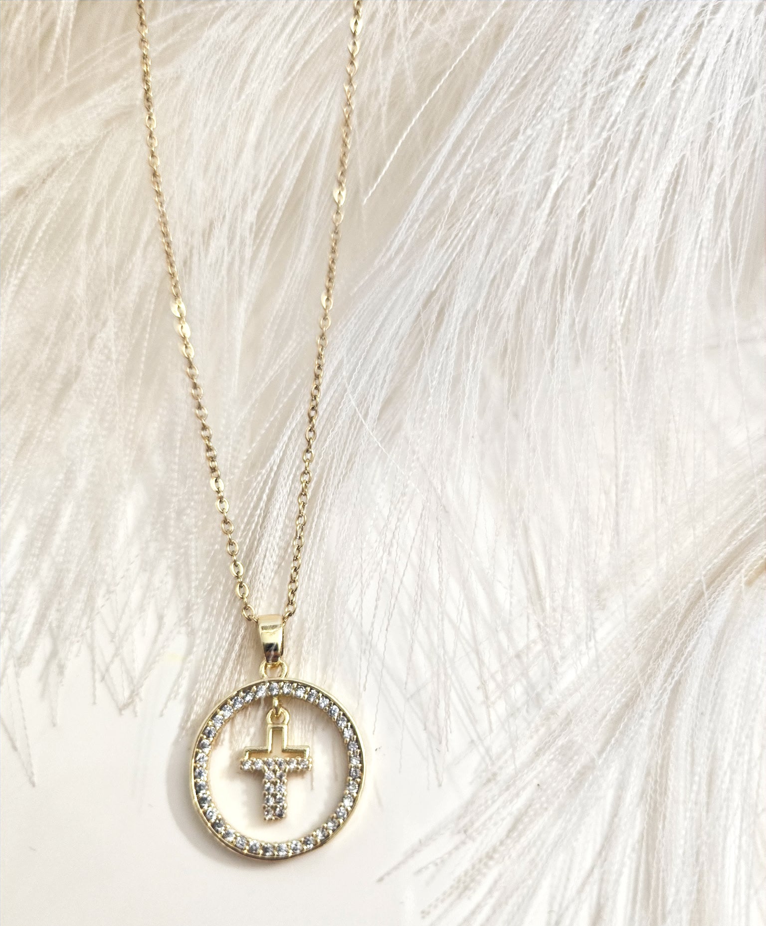 Gold Plated Cross Necklace with Zirconia image 1
