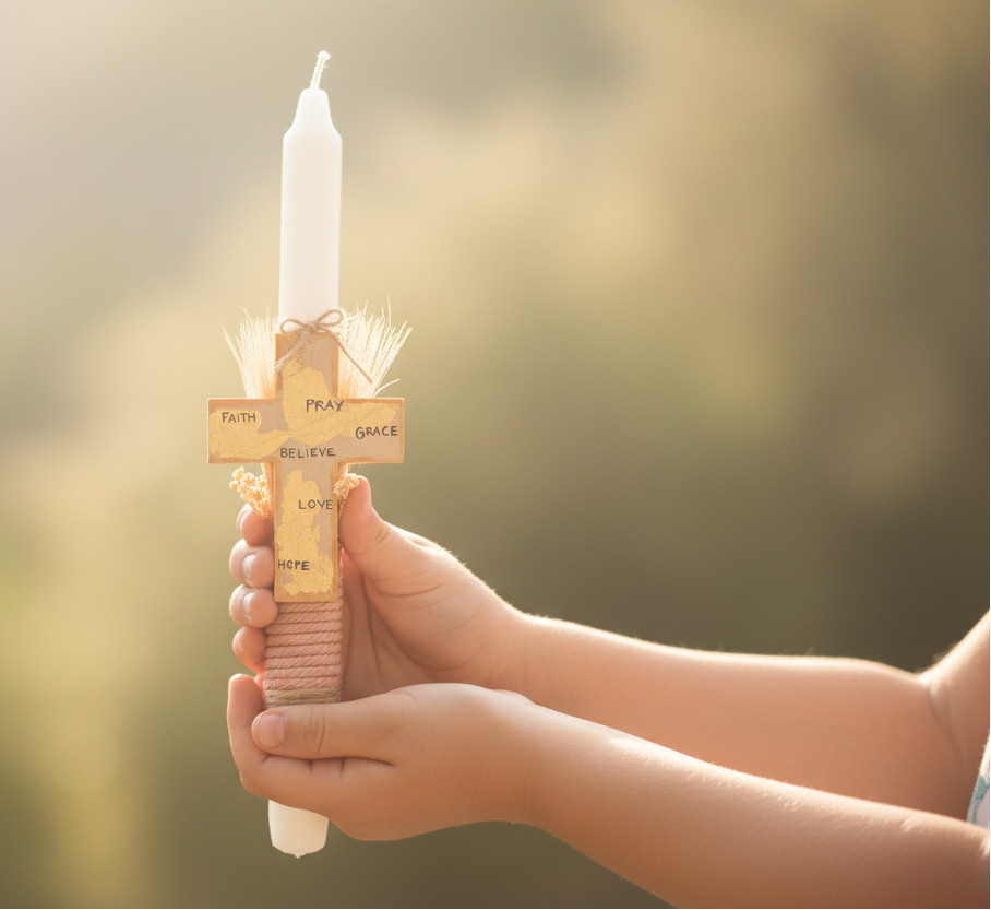 Pascha Anastasi Candle with Wooden Magnetic Cross (Pink)