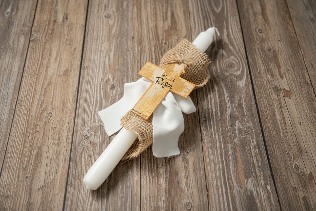 Pascha Anastasi Candle with “He Is Risen” Wooden Magnetic Cross