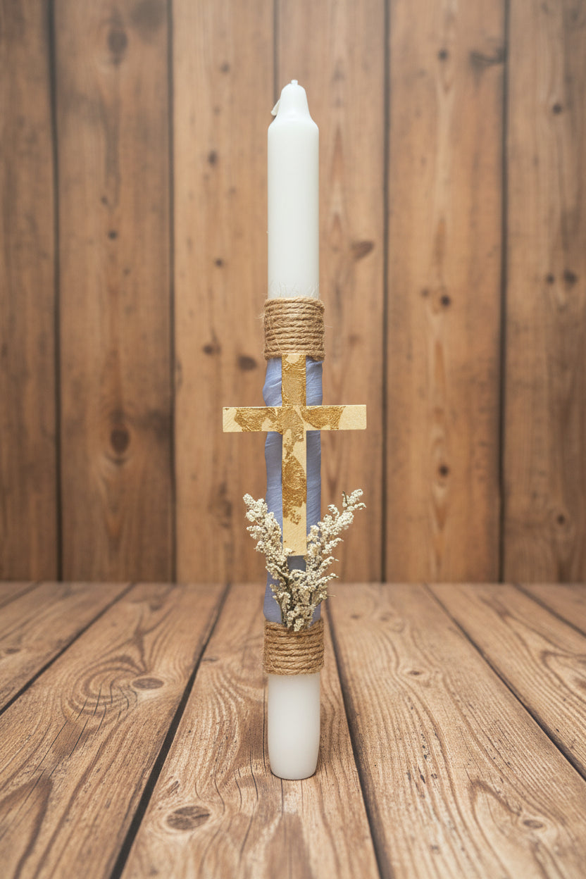 Pascha Anastasi Candle with Decorative Wooden Cross
