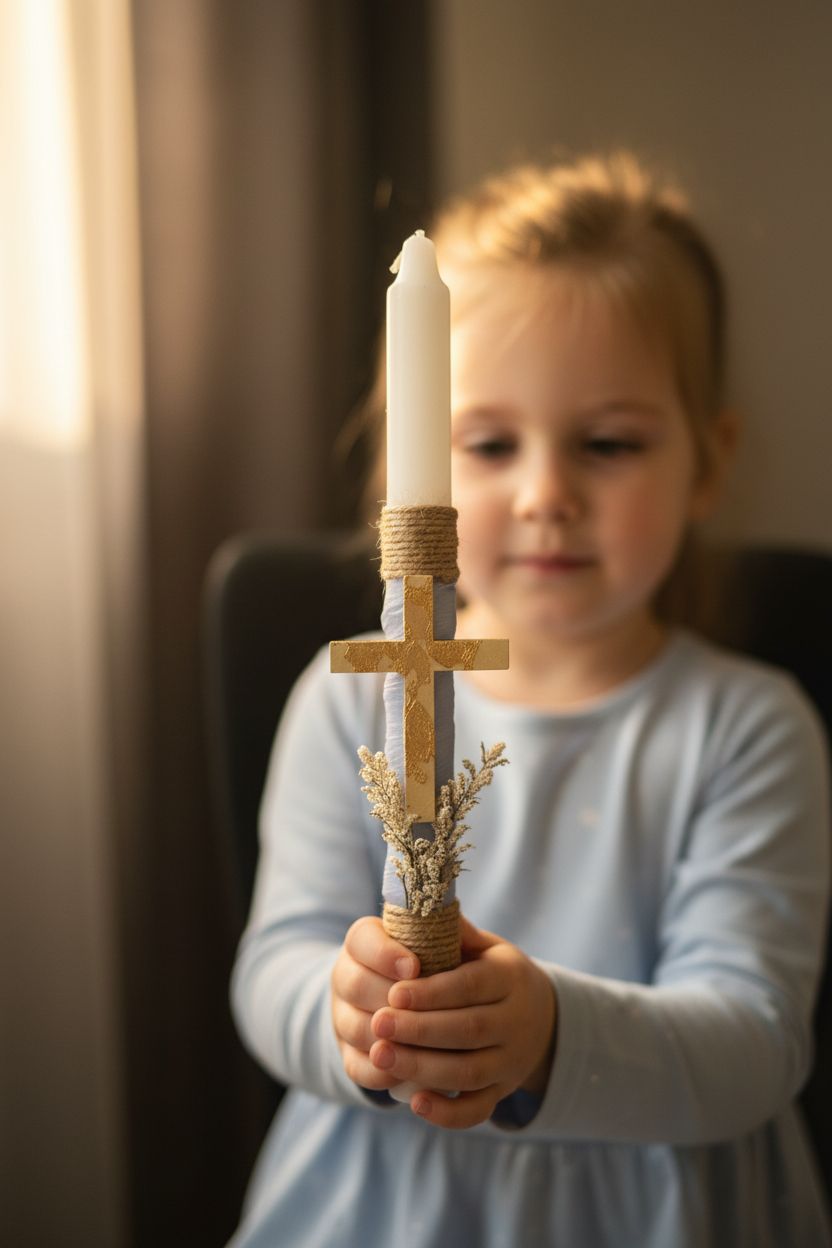 Pascha Anastasi Candle with Decorative Wooden Cross