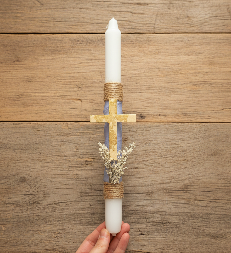 Pascha Anastasi Candle with Decorative Wooden Cross