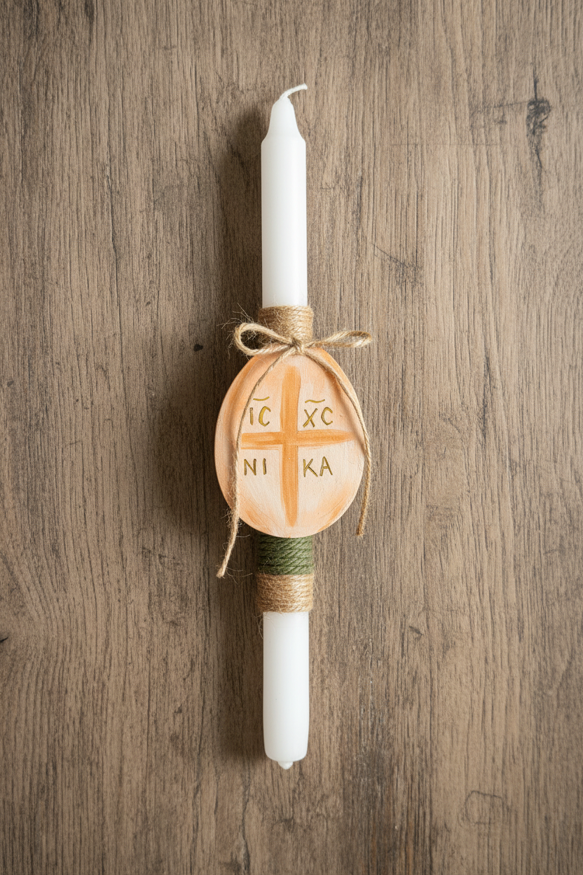 Pascha Anastasi Candle with Magnetic Wooden Egg Cross