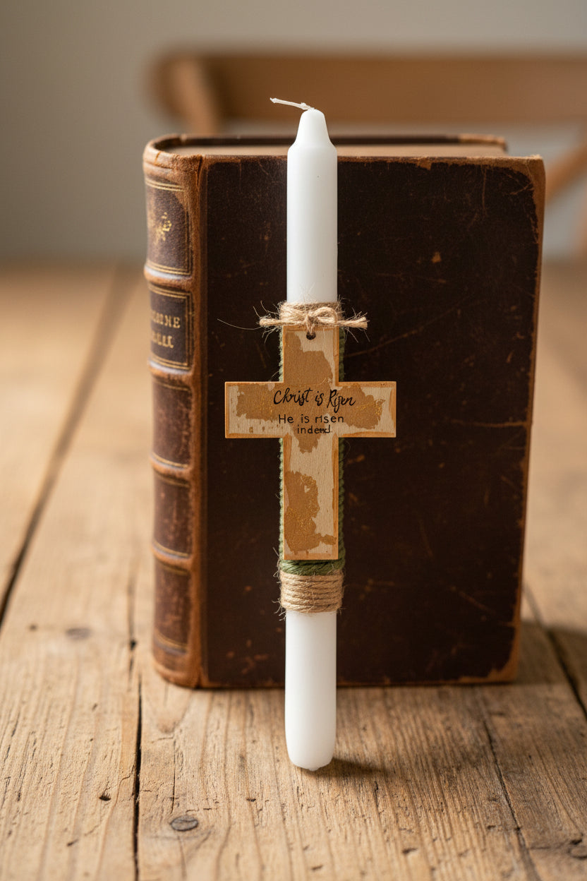 Pascha Anastasi Candle with Decorative Wooden Cross