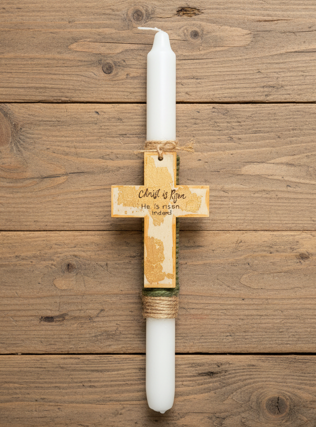 Pascha Anastasi Candle with Decorative Wooden Cross