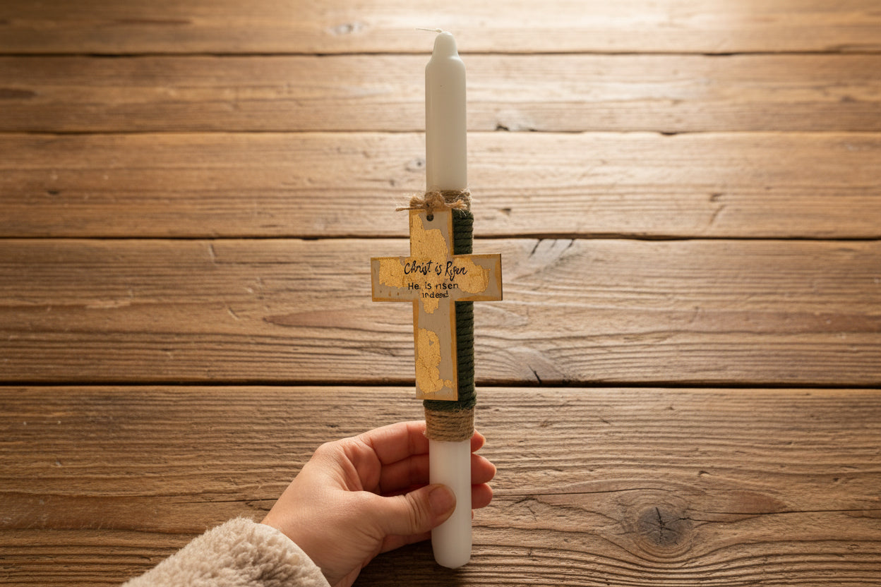 Pascha Anastasi Candle with Decorative Wooden Cross