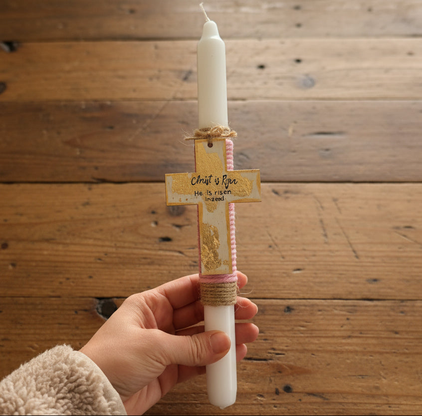 Pascha Anastasi Candle with Decorative Wooden Cross