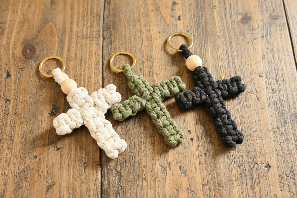 Handmade Macramé Cross Keychain