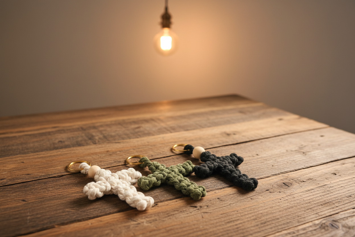 Handmade Macramé Cross Keychain