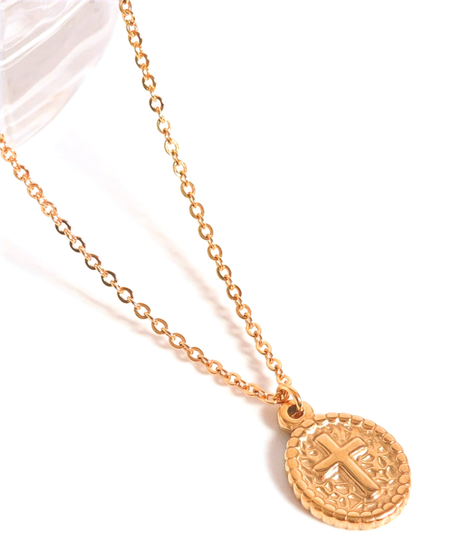 Textured Medallion Cross Charm with Chain image 0