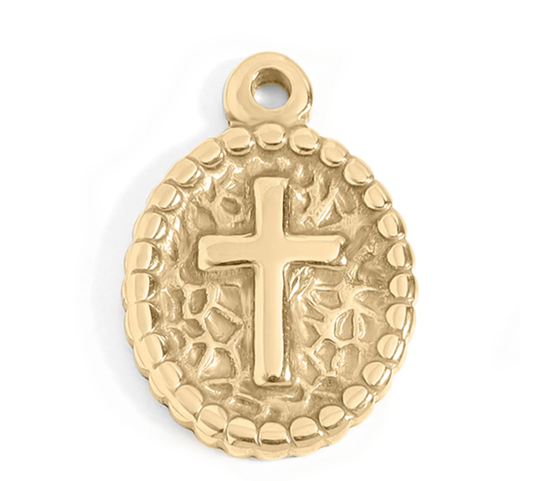Textured Medallion Cross Charm with Chain image 1
