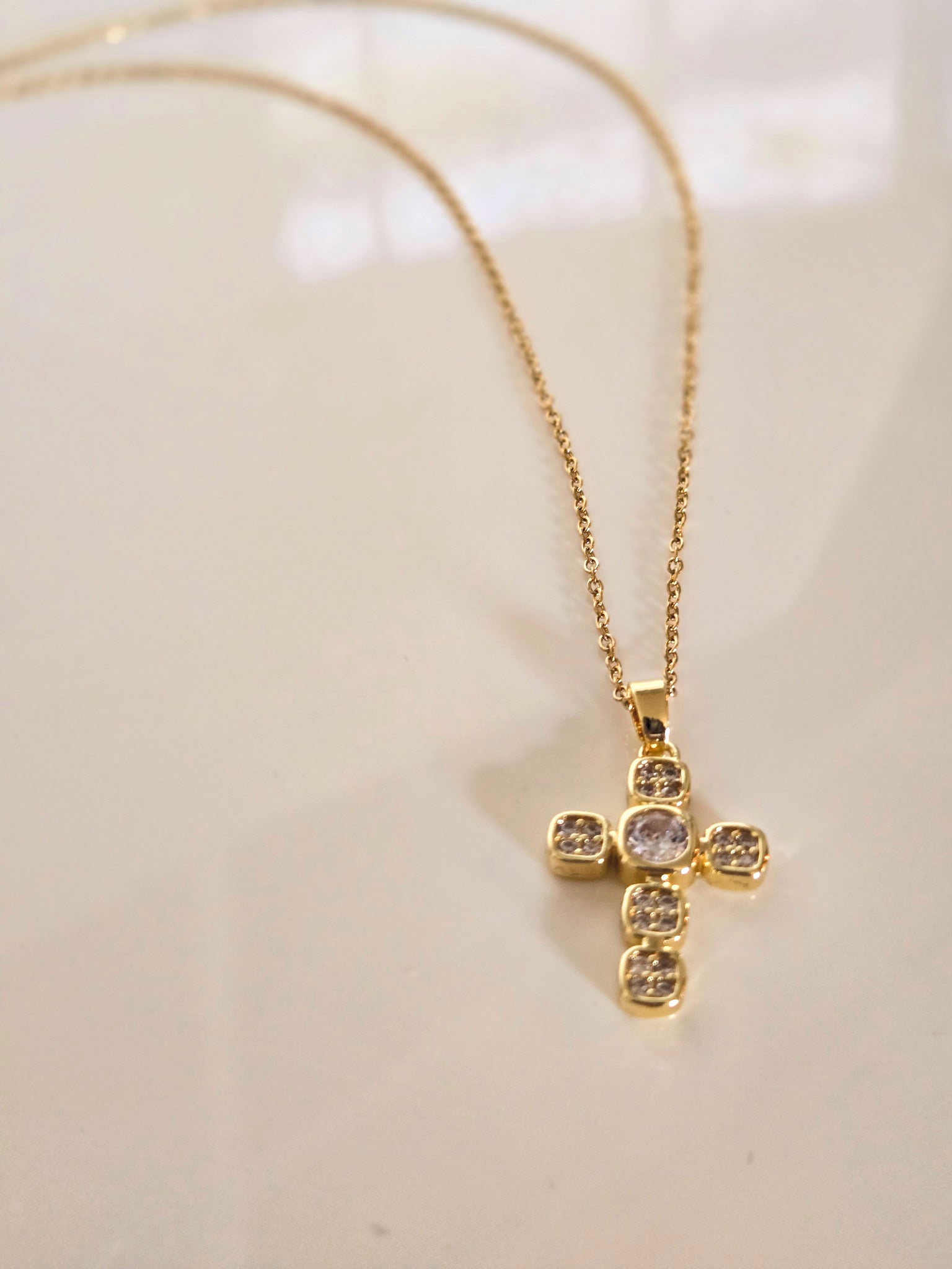 Gold Plated Cross Necklace with Zirconia image 2