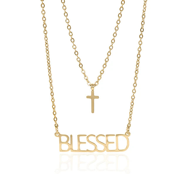 "Blessed" Layered Cross Charm Necklace image 0