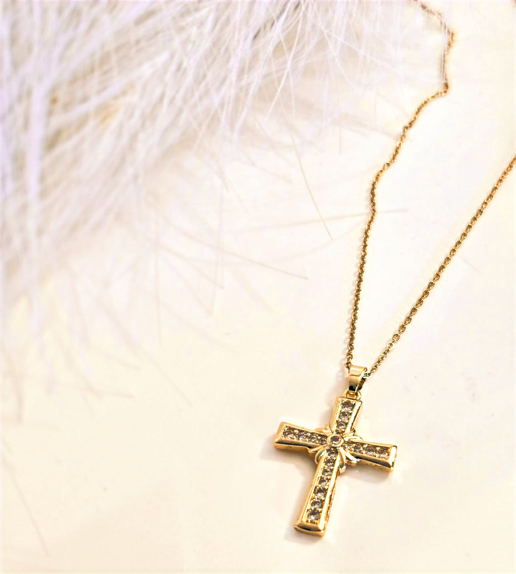 Gold Plated Cross Necklace with Zirconia image 0