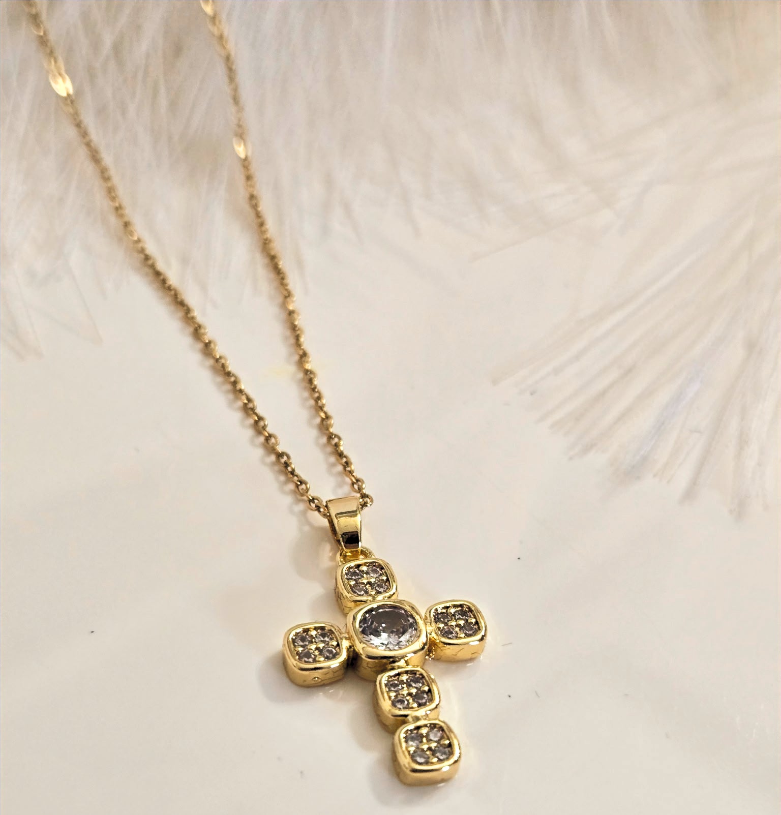 Gold Plated Cross Necklace with Zirconia image 0