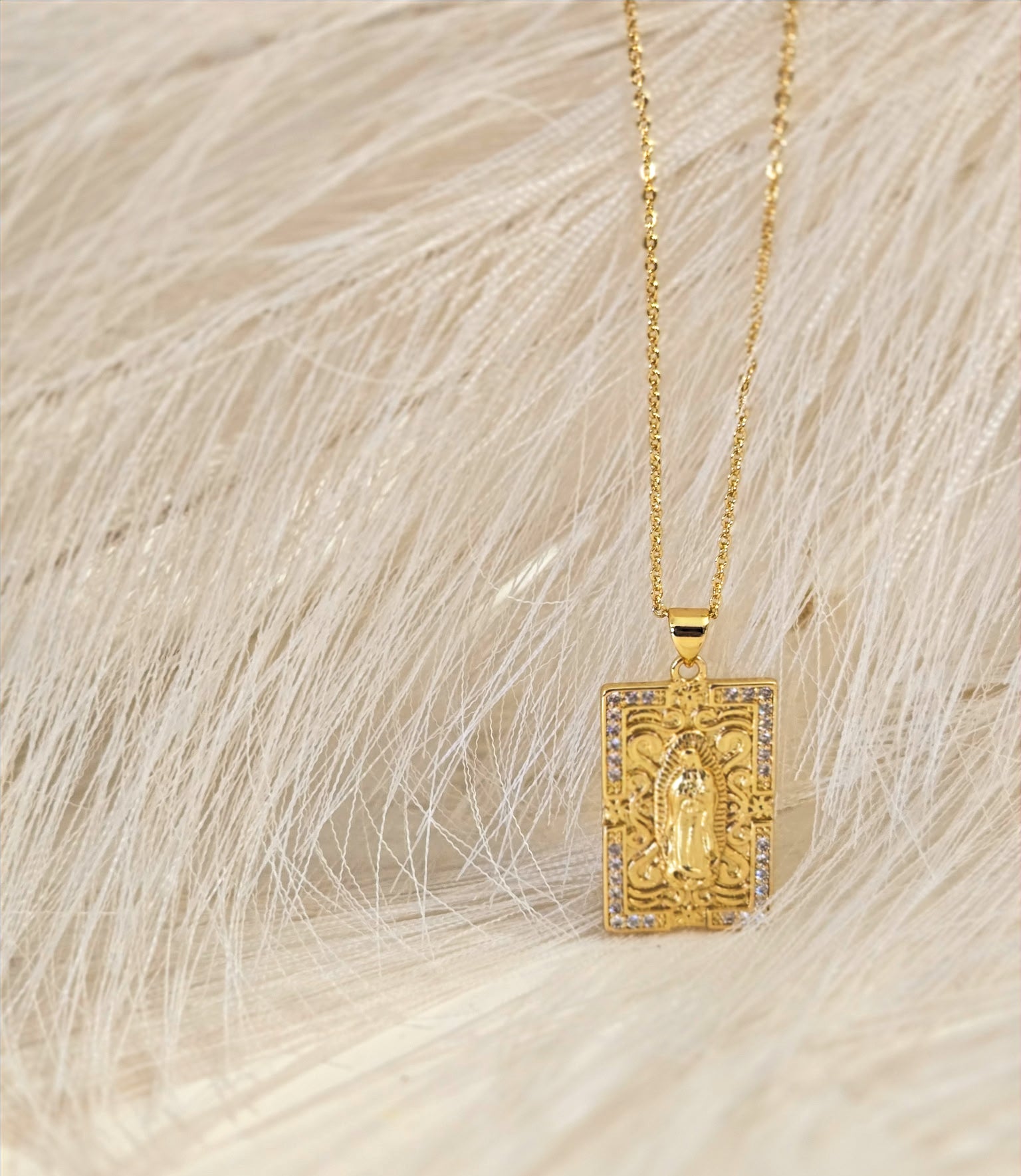 Necklace with Zircon Virgin Mary Praying image 2